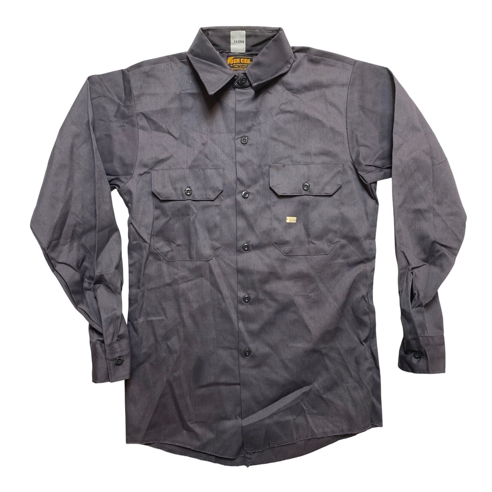Dee Cee Work Shirt Mens 14 Gray Vintage Long Sleeve Made in USA Permanent Press